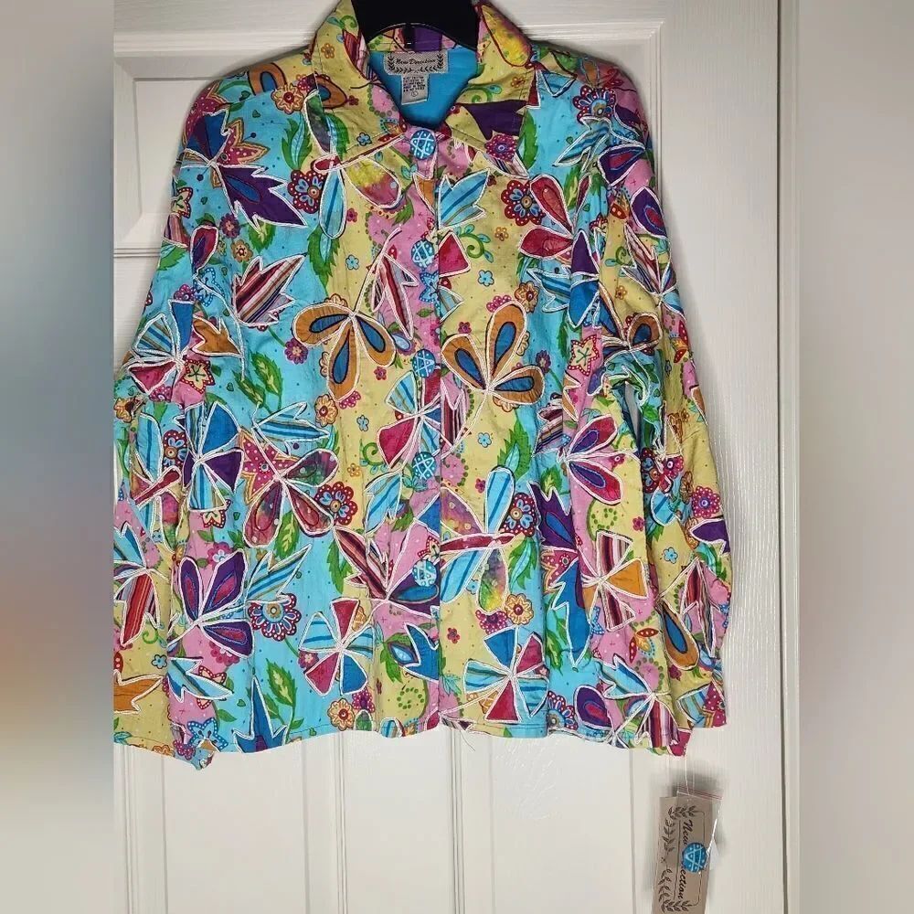 NWT New Directions Vintage Women's L Jacket Colorful Embroidered Applique Funky